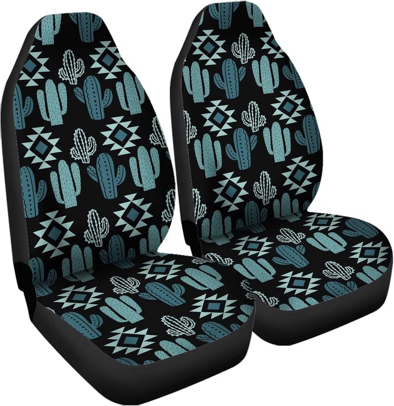 Howilath Women Men Car Front Seat Covers Set of 2, Aztec Southwest Cactus Print High Back Stretchy Bucket Seats for Most Cars, SUV - Image 2